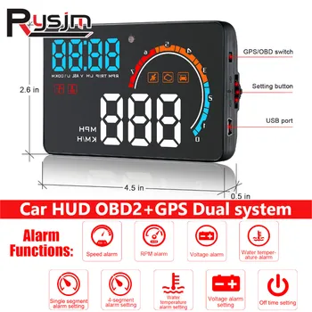 HD OBD2 Guage GPS rendszerrel HUD automatikus projektor Head Up Display autó OBD2 kijelző Digitális sebességmérő Sebességtúllépés Tacho Volt riasztás