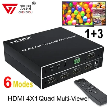 HDMI Multi-viewer 4x1 HDMI Quad képernyő MultiViewer zökkenőmentes kapcsoló 4 az 1-ben kimenet 1080P 60Hz 4 csatornás négyképernyős osztott 6 mód
