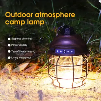 Hordozható függő lámpák Vintage fém lámpa 3 az 1-ben lágy / meleg / természeti lámpák LED sátor lámpa újratölthető kültéri kempinglámpa
