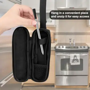  hordozható húshőmérő tároló táska Hosszú edény tároló tok állítható dupla cipzáras élelmiszer-hőmérő hordtáska BBQ-hoz