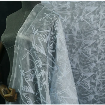 Hímzett jacquard selyemszövet 130cm szélesség 15 Momme Organza természetes eperfa selyemkendő szoknyához esküvői ruha DIY varrás
