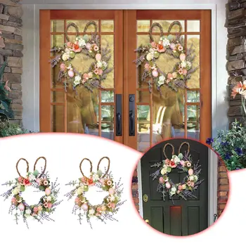 Húsvét Új nyuszitojás koszorú Levendula dekoratív koszorú ajtó Függő húsvéti fal Függő Mini szőlő