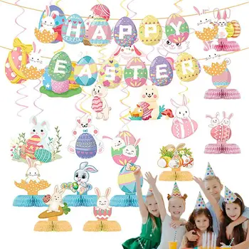 Húsvéti spirál dekoráció 2024 Nyuszi dekorációk partihoz Tavaszi húsvéti tojás dekorációs készlet 9 papírasztal dekorációval