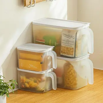 Hűtőszekrény fogantyúval Élelmiszertároló Egymásra rakható dobozok fedéllel Átlátszó hűtőszekrény rendszerező Friss zöldséggyümölcs rendszerező