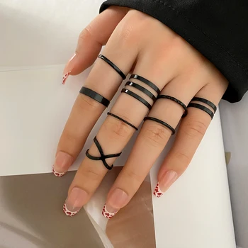 IFME Fashion Simple ujjgyűrű szett Gótikus geometriai gyűrű nőknek Fekete színű fém gyűrű divat női ékszer ajándék