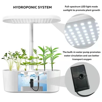  Intelligens kerti hidroponikus termesztő rendszer 24W teljes spektrumú 104 LED asztali növekedési fény vízszivattyúval Grow Light cserepes növények számára