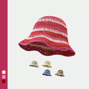 Japán csíkos vödör kalap 2023 divat szivárvány színhez illő szalmakalap női kalapok nyári utazás napvédelem strand napvédő