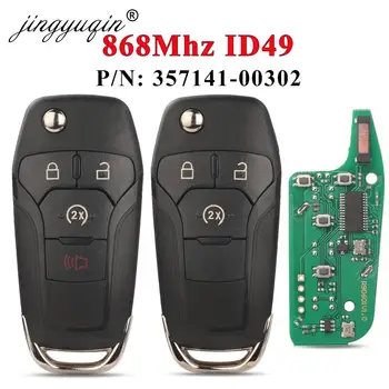 jingyuqin 868MHz ID49 chip flip Remote Car Key 3/4 gombok Ford F-150 F-250 Mondeo Fusion Escort Transit Fob 357141-00302