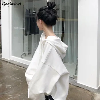 Kapucnis pulóverek Női pulóver Tömör dizájn Kapucnis Egyszerű koreai stílusú laza Ins Streetwear Alkalmi Divatos, Egész mérkőzésen fehér pulóverek