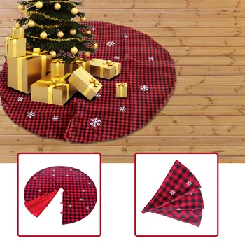 Karácsonyfa dekoráció Piros és fekete kockás karácsonyfa szoknya Szőrme szoknya Karácsonyi díszek Otthoni karácsonyi dekorációk