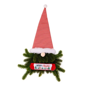Karácsonyi dekoráció Ajtó lógó fenyő tű szakáll Arctalan öregember csíkos Mikulás kalap Gnóm manó koszorú
