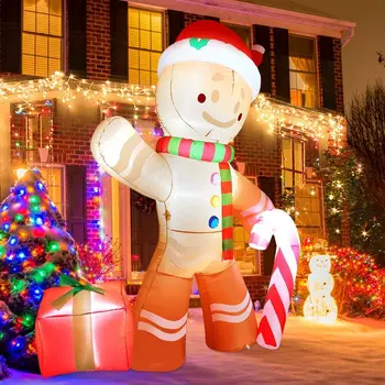 Karácsonyi felfújható 240 cm-es mézeskalács férfi beépített led dekorációval karácsonyi partihoz Beltéri kültéri udvari LED lámpák világítanak