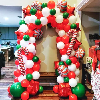 Karácsonyi lufi füzér ívkészlet cukornád lufi piros konfetti Globos Navidad 2023 karácsonyi parti dekoráció Újév 2024