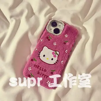 Kawaii Rose Red Cherry Hello Kitty rajzfilm Iphone15Promax/13 Apple plüss telefontok Iphone12/11/14 Őszi téli diákok