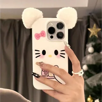 Kawaii Sanrio Anime Hello Kitty TPU Phone Case Aranyos rajzfilm IPhone15 Plüss Fül Szép festmények All-inclusiveI Graffiti lányok