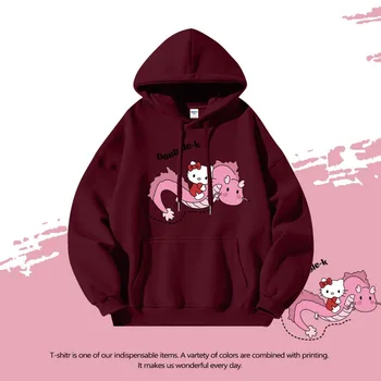 Kawaii Sanrio Anime Hello Kitty Téli sűrített pamut kapucnis pulóver Aranyos rajzfilm Laza kabát ruhák Ajándékok lányoknak