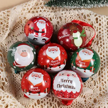 Kerek cukorka doboz karácsonyi fém ajándékcsomagolás doboz labda alakú karácsonyfa függő dekoráció