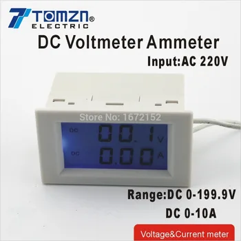 Kettős LCD kijelző DC feszültség és árammérő voltmérő ampermérő tartomány DC 0-199.9V 0-10A Kék háttérvilágítás