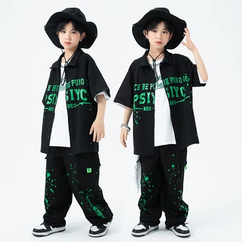 Kids Cool Hip Hop ruházat Jazz Dance Jelmez Fiúk Lányok Fekete ing nadrág Színpadi Kpop Outfit Street Dance Ruházat SL8630