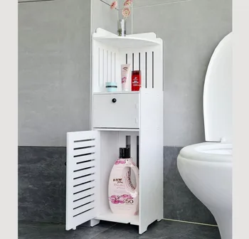 Kis fürdőszoba Sarok Padlószekrény WC Hiúsági szekrény Keskeny fürdő mosogató Rendező Törölközőtároló polc papírtartóhoz
