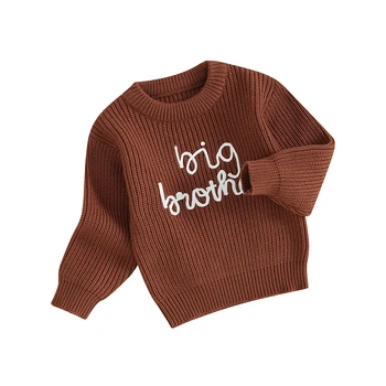 Kisfiú kötött pulóverek Aranyos hosszú ujjú levél hímzés pulóver felsők Kisgyermek pulóverek
