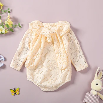 Kislány húsvéti ruha csipke romper nyuszi fülek kapucnis pulóver egyrészes hosszú ujjú bodyruha újszülött fotózási ruhák
