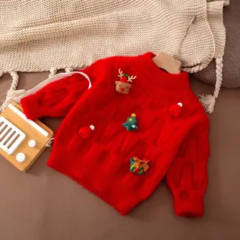 Kislány pulóver plüss sűrített tél Új karácsony újévi pulóver Gyermek kötött alsó pulóver Tavasz és ősz