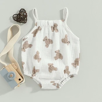 Kislány ujjatlan romper nyári medve mintás spagetti pántos jumpsuit újszülött kisgyermeknek Aranyos ruhák