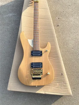 Kiváló minőségű egyedi kiadás Éger fa szín 6 húros elektromos gitár Arany Dupla vibrátor híd Rózsafa fogólap