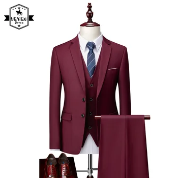 Kiváló minőségű üzleti formális öltöny férfi 6XL (dzseki + mellény + nadrág) Vékony háromrészes esküvői vőlegény Classics tömör öltöny kabát férfi