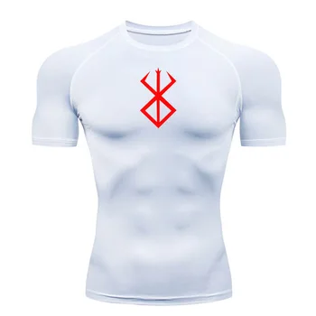 Kompressziós póló Férfi rövid ujjú póló Nyári lélegző fitnesz felső fehér sportruházat felsők és pólók Gyors száraz edzés Férfi