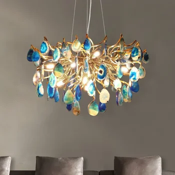 Kreatív achát csillárok LED színes függőlámpa hálószobához Nappali étkező Villa Home Beltéri dekoráció Art függő lámpák