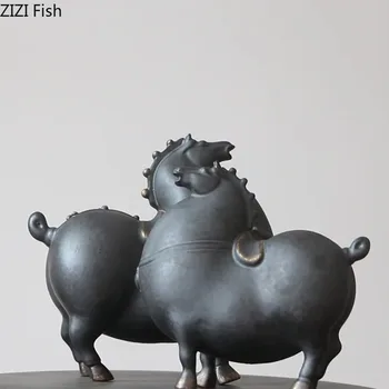 Kreatív kövér ló porcelán szobor íróasztal díszek ló kerámia szobor nappali dekoráció kézműves vintage lakberendezés