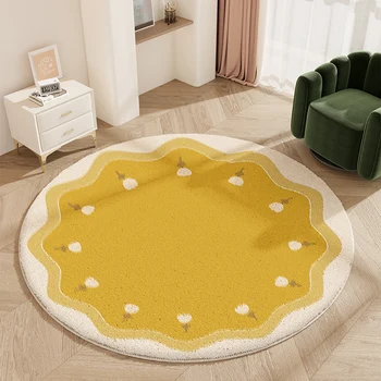 krém stílusú kerek szőnyegek hálószobagéphez Mosható ruhatárszőnyeg Nagy területű szőnyegek nappaliba csúszásmentes számítógépes asztali szőnyeg