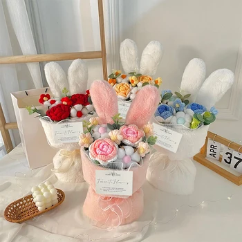 Kész Horgolt virágok Csokor Aranyos rózsa Kötött virágok Kreatív Valentin-napi ajándékok Virágok Esküvői dekoráció Ballagás