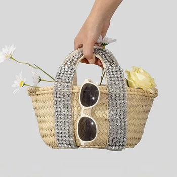 Kézzel készített gyémántszövött szalmatáska tervező Luxus táska kézitáska nőknek 2023 Kiváló minőségű nyári bali vakáció Beach Bag pénztárcák