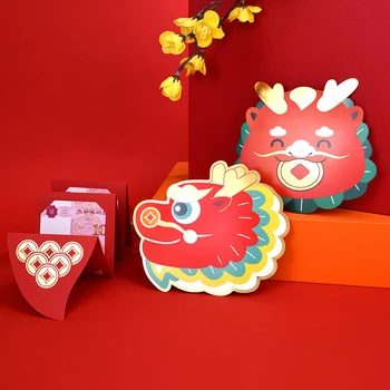 Kínai sárkány piros boríték rajzfilm csomag pénzes borítékok csomagok Tavaszi Fesztivál 2024 táska szerencse év zseb Az ajándék