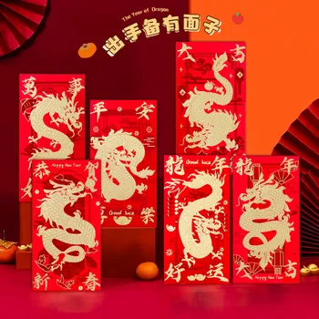 Kínai újévi piros borítékok 2024 A sárkány holdéve Lucky Money boríték Hong Bao 6 különböző arany dombornyomott mintával
