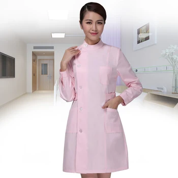 Kórházi hosszú ujjú orvos kabát Női egyedi logó nyomtatás Nővér ruházat Gyógyszertár fehér kék rózsaszín orvosi ingruha