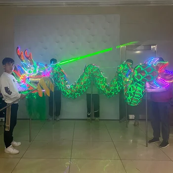 LED hagyományos kínai sárkánytánc jelmez Világító sárkány előadás szett fesztivál party előadás sötétben világító sárkány