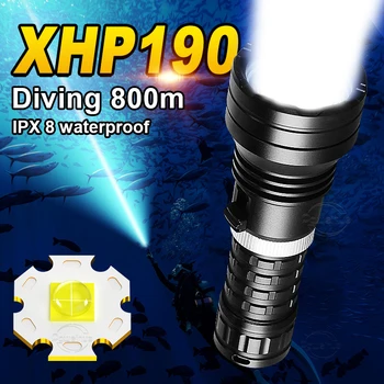 Legerősebb XHP190 LED búvár zseblámpa Professzionális búvár zseblámpa Víz alatti fény Nagy teljesítményű 18650 Búvárlámpa