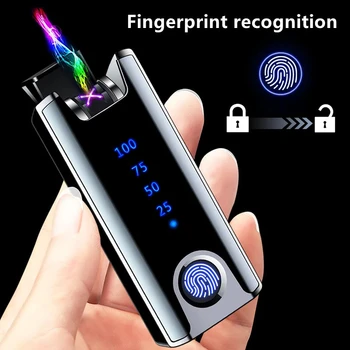  legújabb ujjlenyomat-érzékelő öngyújtó USB töltés kültéri szélálló fém plazma impulzus öngyújtó láng nélküli LED kijelző öngyújtó ajándék