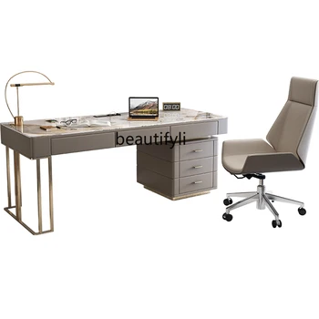 Light luxus kőlemez asztali tanulmány Kezdőlap Modern egyszerű rozsdamentes acél asztali tervező Csúcskategóriás irodai számítógép asztal