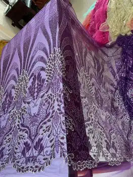 Lila luxus afrikai flitterek gyöngyök csipke szövet 2023Kiváló minőségű vőlegény Nigériai esküvői menyasszonyi hímzés Francia tüll varrás