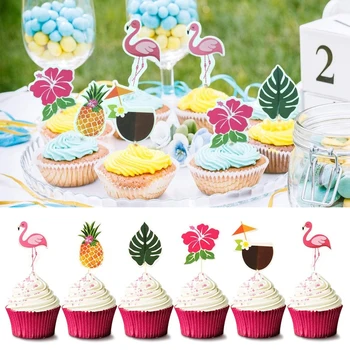 Luau cupcake toppers trópusi torta dekorációk Hawaii flamingó Ananász pálmalevelek Születésnapi esküvői parti kedvez a kellékeknek
