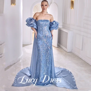 Lucy Blue gyöngyfűző estélyi ruhák Couture vállról levett híresség ruha Közel-Kelet Dubai Party Night báli ruha köntös Du Soir