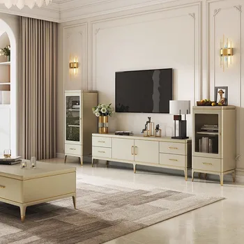 Luxus egyszerű nappali szekrények Kis nappali tömörfa Modern TV szekrény tároló tervező Szafki Do Salonu bútorok