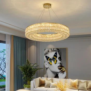 Luxus kristálycsillár nappalihoz Modern LED lakberendezés függő lámpa kerek arany / króm / fekete kreatív világítótest