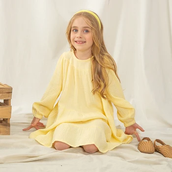 Lányok Flowy lépcsőzetes hercegnő ruha Tavasz Ősz Új kislány pamut hosszú ujjú alkalmi laza sárga ruhák Gyermekruházat
