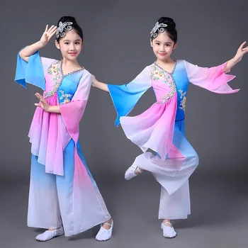 Lányok Kínai stílus Hanfu néptánc jelmezek Ujjtánc gyermek jelmezek klasszikus tánc Yangko ruházat modern